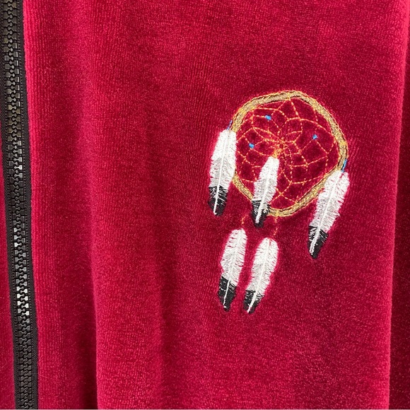 Vintage Milton Funwear Velour Embroidered Red Track Jacket Apx Size M-L - Picture 6 of 13